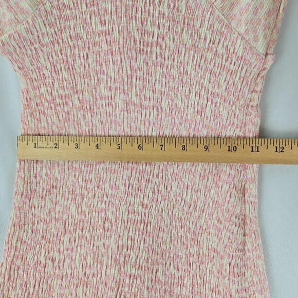 Zara Pink Ditsy Floral Smocked V-Neck Mini Dress Size Large - Picture 10 of 15